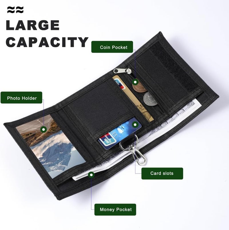 Nitort Wallet, Nylon Outdoor Sports Wallets for Kid, Lovely Wallet with Zipper for Kids- Front Pocket Wallet with Magic Sticker- Black - Image 1